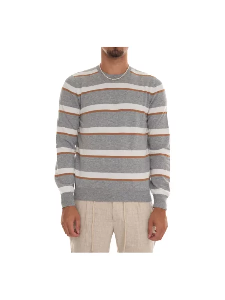 Sweter Gran Sasso w paski z paskiem szary