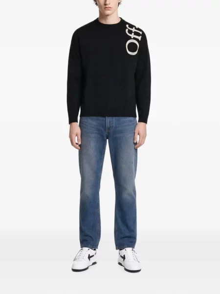 Pulover Off-white cu broderie de lână alb