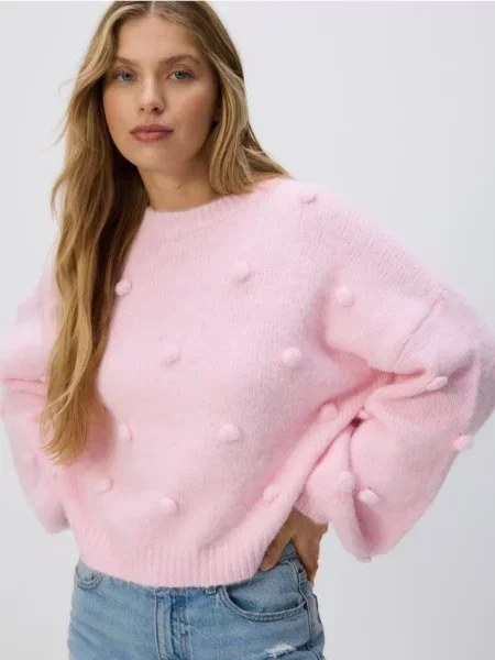 Reserved Sweter z ozdobnymi aplikacjami różowy