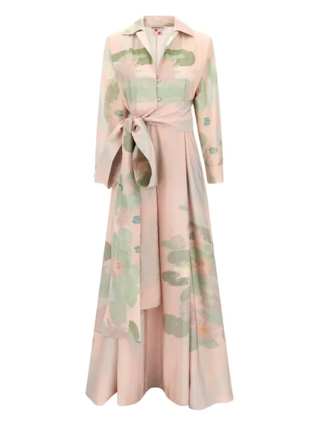 Maksi sukienka koszulowa Bernadette w kwiatki garniturowa różowa