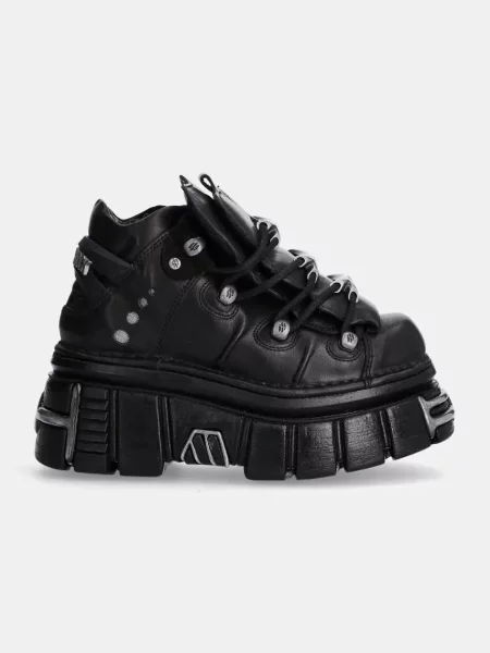 Шкіряні кросівки New Rock Nomada Negro + Tower Negro Lateral Acero чорний