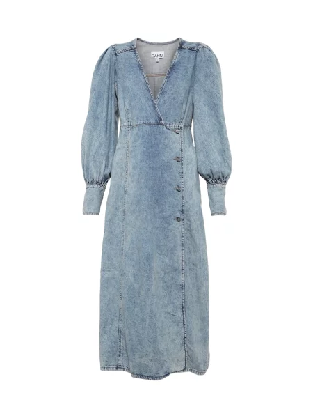 Rochie din denim Ganni până la genunchi de costum albastru