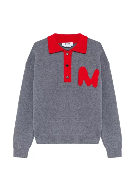 Tricou polo Msgm cu autograf gri