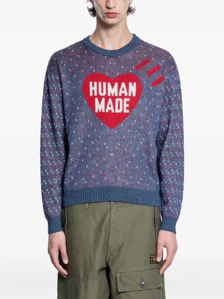 Pulover Human Made cu motiv cu inimi albastru
