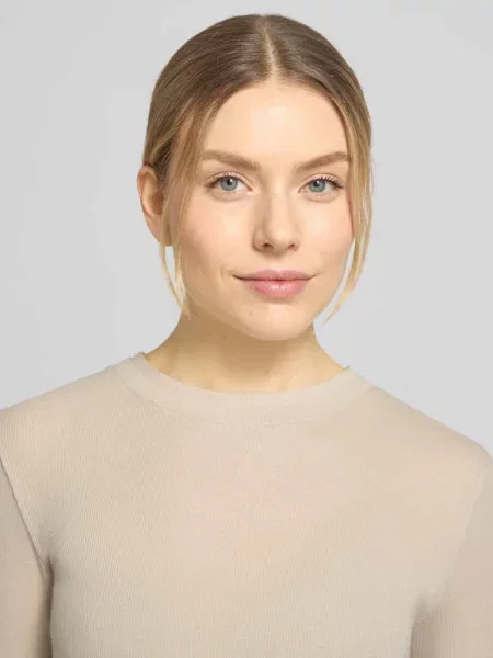 Bluzka z długim rękawem o kroju slim fit z mieszanki bawełny Marc O'polo beżowa