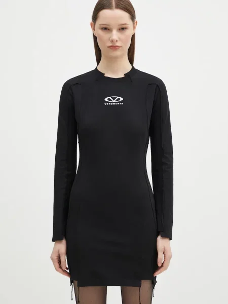 VETEMENTS rochie Oval Logo Cut-Up mini mulata negru