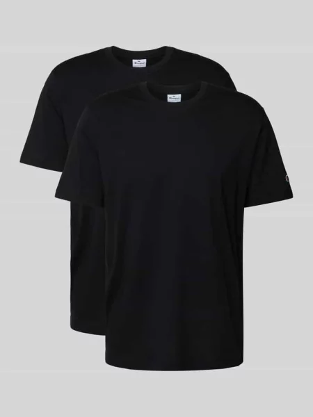 T-shirt z naszywką z logo w zestawie 2 szt. Champion czarna