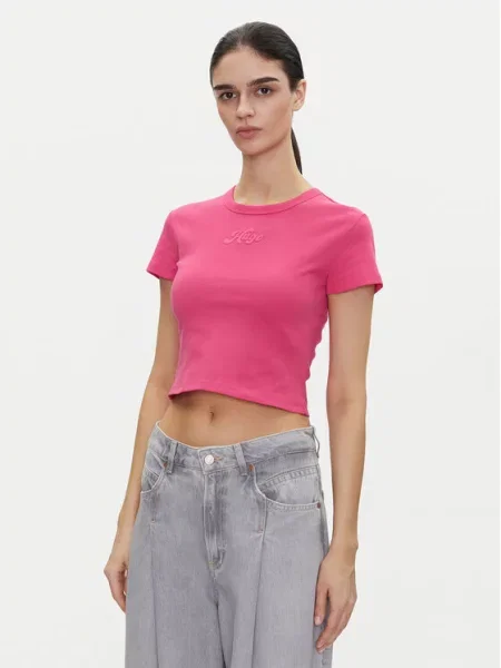 HUGO Marškinėliai Cropped Fit rožinė