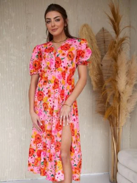 Rochie Fasardi cu volane roz