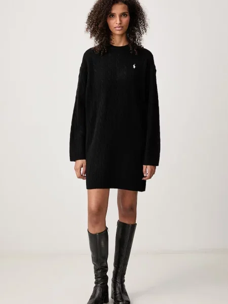 Polo Ralph Lauren rochie tricotată din lână negru