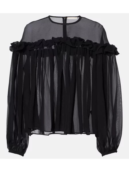 Svilena bluza Ulla Johnson z volani črna