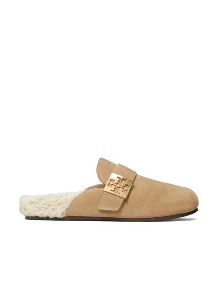 Klapki Tory Burch wełniane beżowe