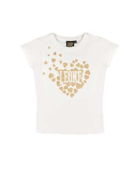 Koszulka dziewczęca Leone Apparel z krótkim rękawem z brokatem złoty detal biała
