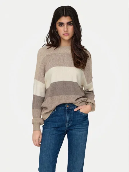 ONLY Pulover Atia tamno / melange / taupe siva / bijela bež