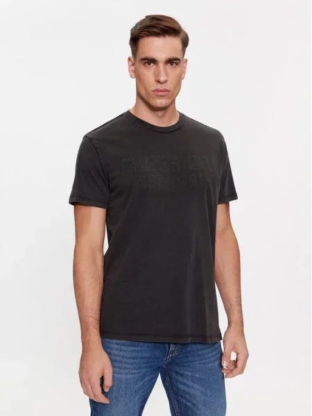 Тениска Guess сиво с апликация черно