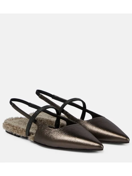 Usnjene balerinke Brunello Cucinelli z odprtimi petami