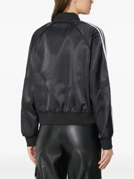 Prugasta satenska majica s kapuljačom Adidas crna