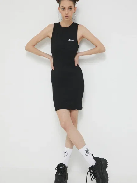 Рокля Ellesse къс модел с кройка по тялото черно