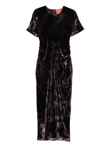 Rochie La Doublej de catifea cu model floral cu imagine roșu