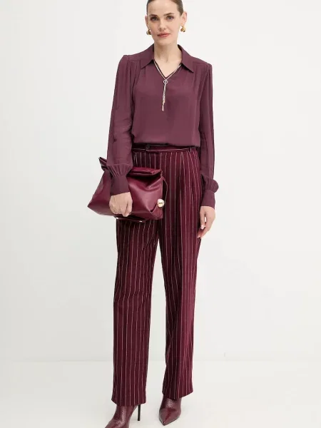 Штани з вовною MAX&Co. облягаючі висока посадка бордовий