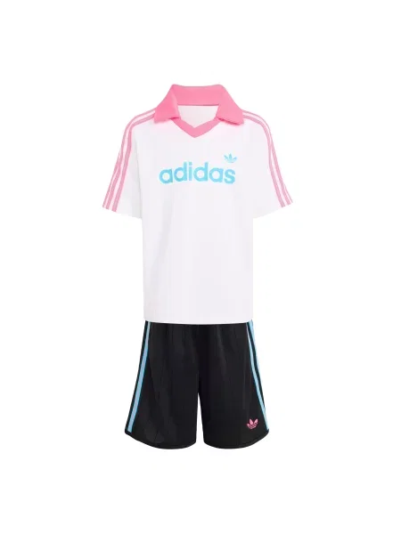 ADIDAS ORIGINALS Σετ LOOSE POLO PINSTRIPE SHORT TEE αζούρ / ανοικτό ροζ / μαύρο λευκό