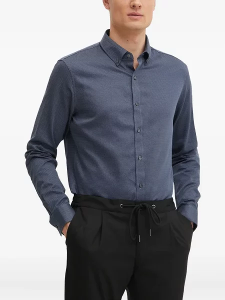 Cămașă Michael Kors cu model herringbone albastru