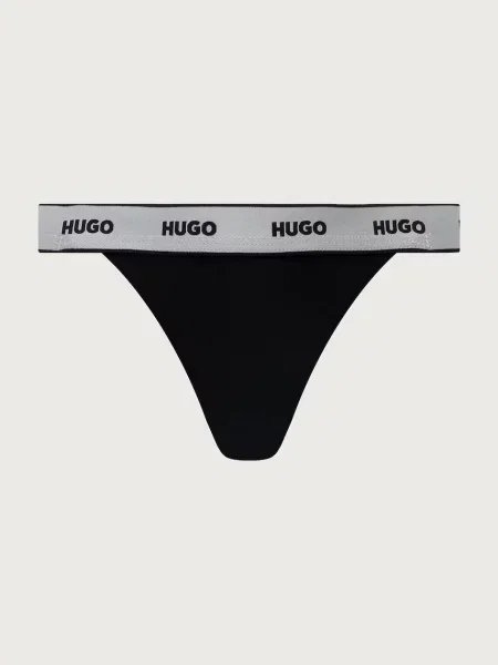 HUGO tangá dámske s elastanom TRIPLET STRING GIFT čierna