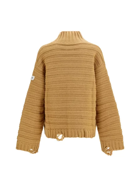 Sweter z golfem Mm6 Maison Margiela wełniany beżowy