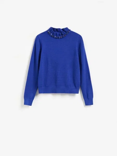 Reserved Sweter z ozdobną aplikacją niebieski