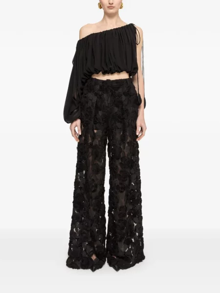 Pantaloni Nissa cu model floral negru