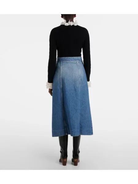 Fustă din denim Valentino până la genunchi albastru