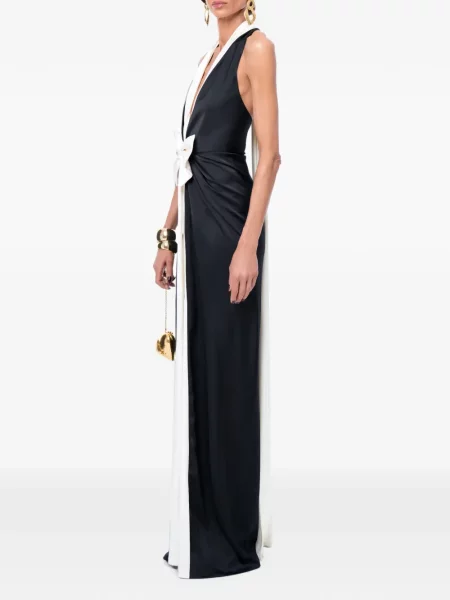 Rochie maxi Ana Radu cu funde cu gât halter negru