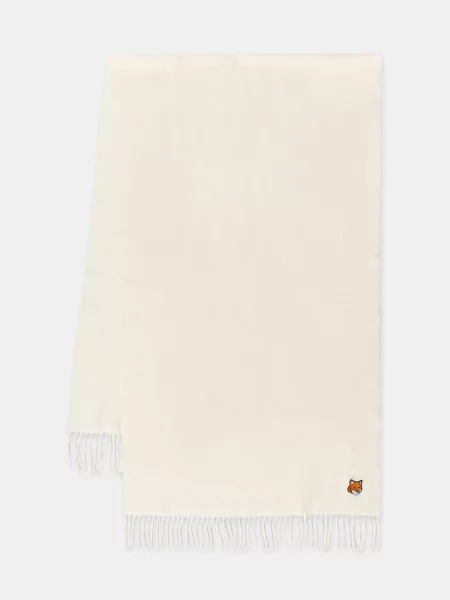 Maison Kitsuné szalik wełniany Fox Head beżowa