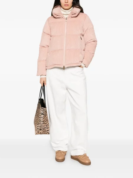 Geacă cu puf Moncler de catifea cord roz