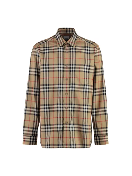 Koszula Burberry w kratę z nadrukiem beżowa