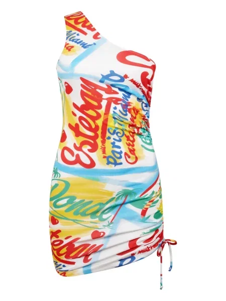 Mała sukienka mini Donde Esteban na jednym ramieniu garniturowa biała