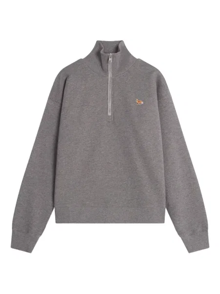 Hanorac Maison Kitsune cu broderie de jumătate de fermoar gri