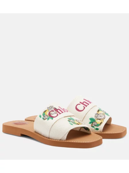 Sandale Chloé cu broderie de in alb