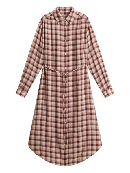 Sukienka koszulowa Woolrich w kratkę flanelowa do kolan brązowa