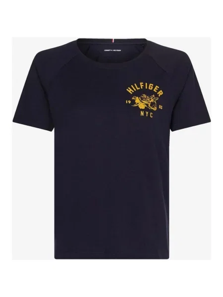 Koszulka Tommy Hilfiger Slim Graphic Logo z krótkim rękawem ciemnoniebieska intensywnie żółta XS niebieska