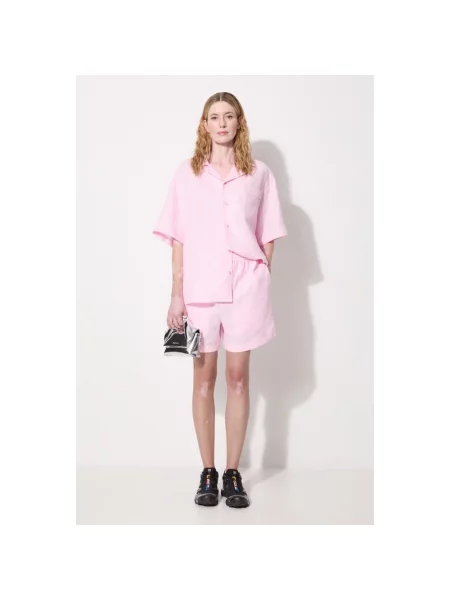 Pangaia szorty lniane DNA Linen Mid Length Shorts gładkie high waist różowy