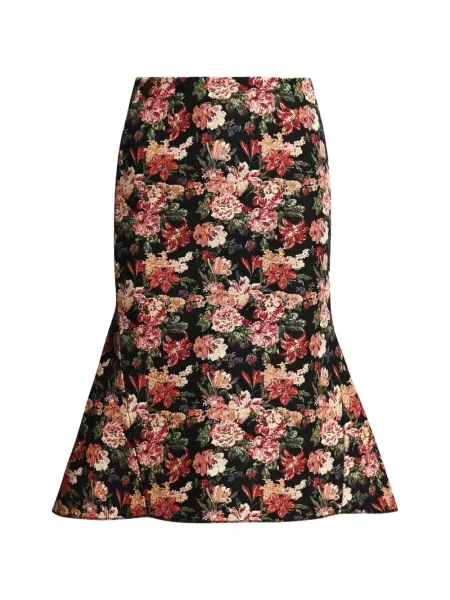Fustă Essentiel Antwerp cu model floral din jacard negru