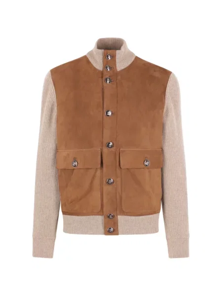 Cardigan Brunello Cucinelli din piele de căprioară