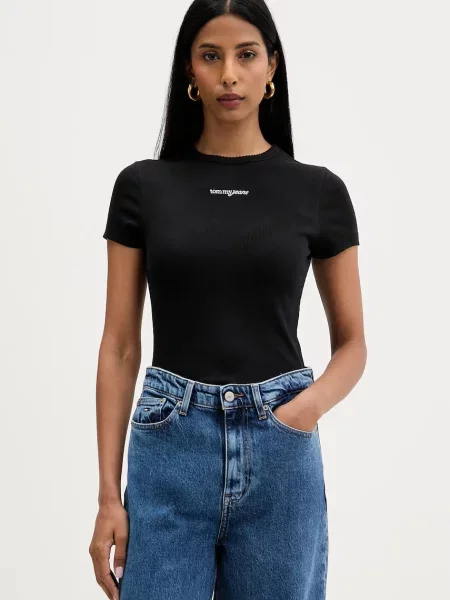 Tommy Jeans t-shirt γυναικείο με ελαστάν μαύρο