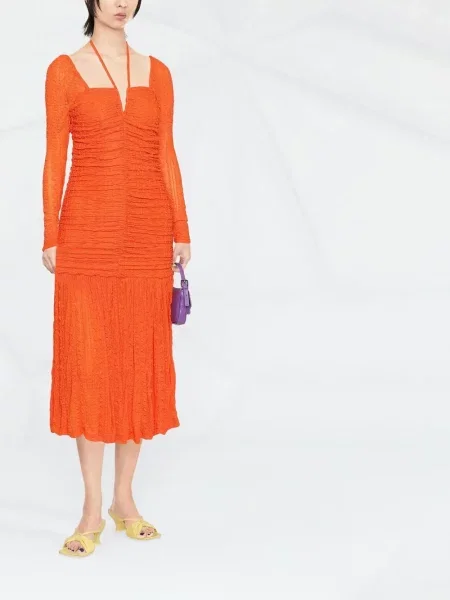 Rochie maxi Ganni lungă de costum portocaliu
