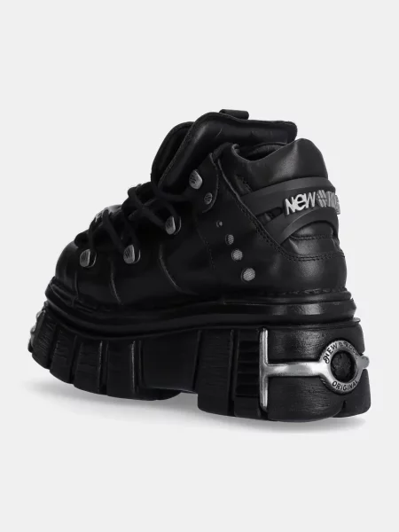 New Rock sneakers din piele Nomada Negro + Tower Negro Lateral Acero negru