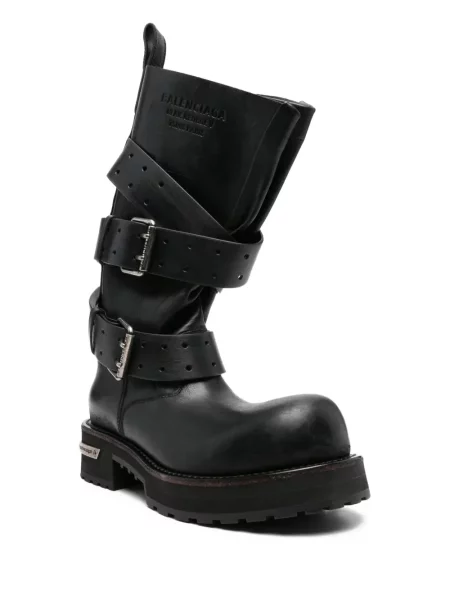 Botine Balenciaga din piele cu cataramă cu bretele negru