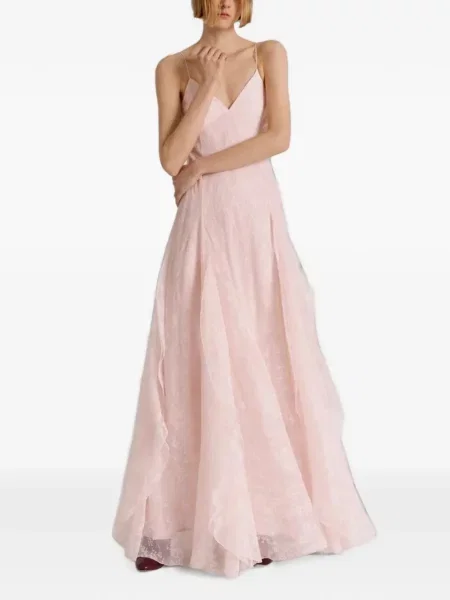 Rochie maxi Alberta Ferretti cu model floral din dantelă roz