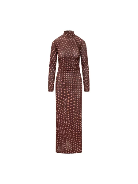 Długa sukienka maxi Stella Mccartney w grochy brązowa