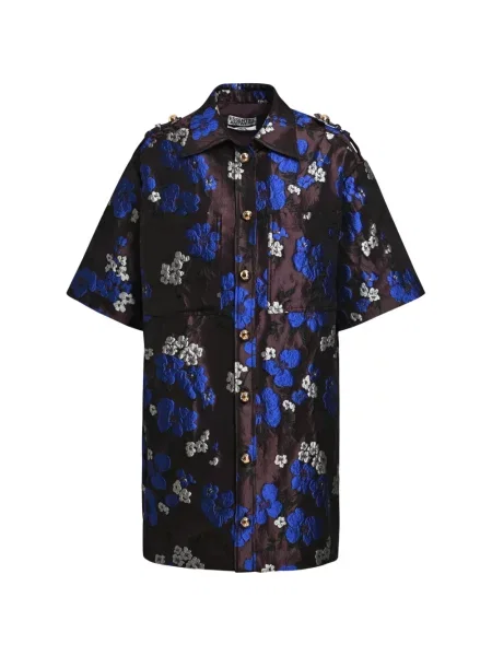 Rochie tip cămașă Essentiel Antwerp cu model floral din jacard maro